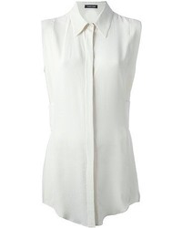 Chemise boutonnée sans manches en soie blanche