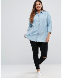 Chemise brodée bleu clair Asos