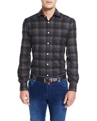 Chemise de ville à carreaux gris foncé