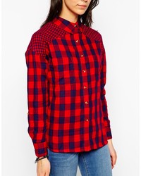 Chemise de ville à carreaux rouge et bleu marine