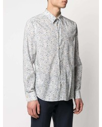 Chemise de ville à fleurs blanc et bleu Paul Smith