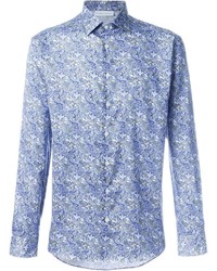 Chemise de ville à fleurs bleu clair Etro