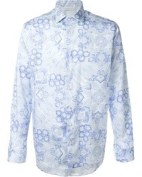 Chemise de ville à fleurs bleu clair Etro