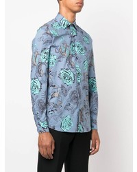 Chemise de ville à fleurs bleu clair Etro