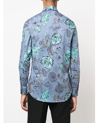 Chemise de ville à fleurs bleu clair Etro