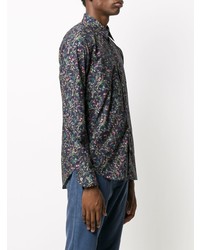 Chemise de ville à fleurs bleu marine Paul Smith