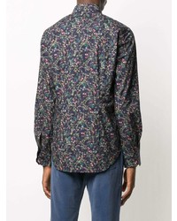 Chemise de ville à fleurs bleu marine Paul Smith