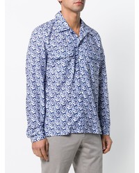Chemise de ville à fleurs bleue Dell'oglio