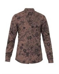 Chemise de ville à fleurs marron