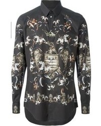 Chemise de ville à fleurs noire Dolce & Gabbana