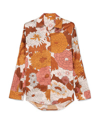 Chemise de ville à fleurs tabac