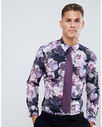 Chemise de ville à fleurs violette