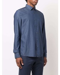 Chemise de ville á pois bleu marine BOSS