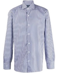 Chemise de ville à rayures verticales blanc et bleu marine Barba