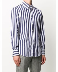 Chemise de ville à rayures verticales blanc et bleu marine Brunello Cucinelli