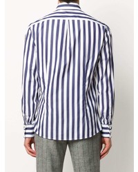 Chemise de ville à rayures verticales blanc et bleu marine Brunello Cucinelli