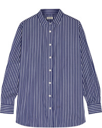 Chemise de ville à rayures verticales blanc et bleu marine