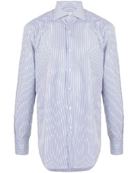 Chemise de ville à rayures verticales blanc et bleu Barba