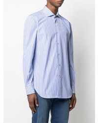 Chemise de ville à rayures verticales blanc et bleu Kiton