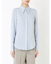 Chemise de ville à rayures verticales blanc et bleu Michael Kors Collection