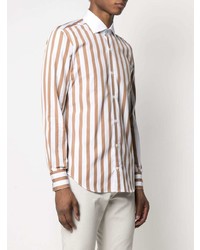 Chemise de ville à rayures verticales blanc et marron Eleventy