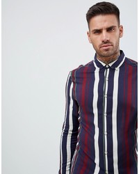 Chemise de ville à rayures verticales blanc et rouge et bleu marine ASOS DESIGN