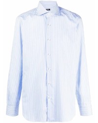 Chemise de ville à rayures verticales bleu clair Barba