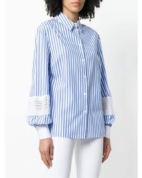 Chemise de ville à rayures verticales bleu clair Ki6