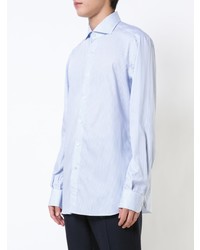 Chemise de ville à rayures verticales bleu clair Isaia