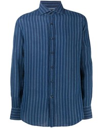 Chemise de ville à rayures verticales bleu marine Brunello Cucinelli