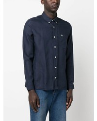 Chemise de ville brodée bleu marine Lacoste