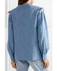 Chemise de ville en chambray à volants bleue Gucci