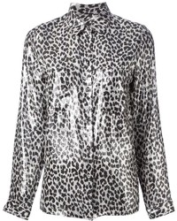 Chemise de ville en chiffon imprimée léopard blanche