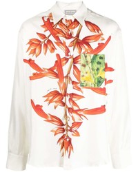 Chemise de ville en soie à fleurs blanche