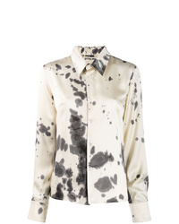 Chemise de ville en soie imprimé tie-dye beige