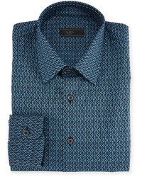 Chemise de ville géométrique bleu canard