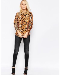 Chemise de ville imprimée léopard marron clair