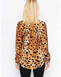 Chemise de ville imprimée léopard marron clair