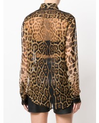 Chemise de ville imprimée léopard marron clair Saint Laurent