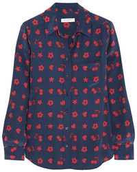 Chemise de ville imprimée rouge et bleu marine