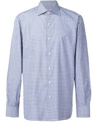 Chemise écossaise bleu clair Isaia