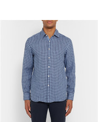 Chemise écossaise bleu clair Canali