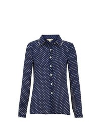 Chemise en chiffon á pois bleu marine