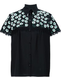Chemise en dentelle à fleurs noire Carolina Herrera