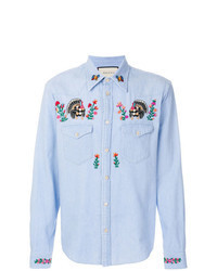 Chemise en jean à fleurs bleu clair