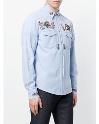 Chemise en jean à fleurs bleu clair Gucci