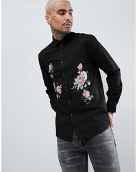 Chemise en jean à fleurs noire
