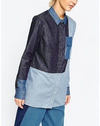 Chemise en jean à patchwork bleue Asos