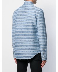 Chemise en jean à rayures horizontales bleu clair Balmain