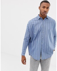 Chemise en jean à rayures verticales bleu clair